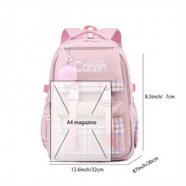 Calvin Inspired Backpack - Large Capacity School, Travel, Work Bag with Ergonomic Padded Straps, Multiple Compartments, Zipper Closure - Durable Nylon Backpack for Women & Men, Everyday Commute, College, Business - Available in Pink, Blue, Black - Machine Washable, Backpack for Travel, College Essentials, Geometric Pattern, Sturdy Construction, Versatile Carryall, Daily Commuters, Casual Style, Highquality Fabric, Office Workers, Women'S Backpack, Small Backpack For Volleyball, Jt