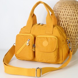 BO Women'S Multi-Pocket Nylon Crossbody Bag - Large Capacity Detachable Shoulder Strap, Multiple Zipper Pockets, Casual Style for Travel & Commuting, Available in Khaki, Light Purple, Dark Green, Watermelon Red, Black, Travel Bag, Commuter Handbag, Stylish Accessory, Durable Zipper Closure