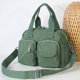 BO Women'S Multi-Pocket Nylon Crossbody Bag - Large Capacity Detachable Shoulder Strap, Multiple Zipper Pockets, Casual Style for Travel & Commuting, Available in Khaki, Light Purple, Dark Green, Watermelon Red, Black, Travel Bag, Commuter Handbag, Stylish Accessory, Durable Zipper Closure