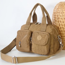 BO Women'S Multi-Pocket Nylon Crossbody Bag - Large Capacity Detachable Shoulder Strap, Multiple Zipper Pockets, Casual Style for Travel & Commuting, Available in Khaki, Light Purple, Dark Green, Watermelon Red, Black, Travel Bag, Commuter Handbag, Stylish Accessory, Durable Zipper Closure