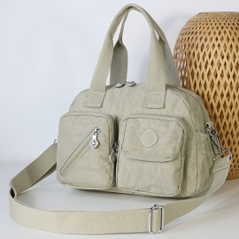 BO Women'S Multi-Pocket Nylon Crossbody Bag - Large Capacity Detachable Shoulder Strap, Multiple Zipper Pockets, Casual Style for Travel & Commuting, Available in Khaki, Light Purple, Dark Green, Watermelon Red, Black, Travel Bag, Commuter Handbag, Stylish Accessory, Durable Zipper Closure