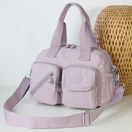 BO Women'S Multi-Pocket Nylon Crossbody Bag - Large Capacity Detachable Shoulder Strap, Multiple Zipper Pockets, Casual Style for Travel & Commuting, Available in Khaki, Light Purple, Dark Green, Watermelon Red, Black, Travel Bag, Commuter Handbag, Stylish Accessory, Durable Zipper Closure