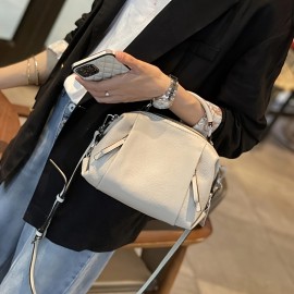 [Leather Handbag] Genuine Leather Women's Handbag | Detachable Shoulder Strap, Spacious Boston Bag for Work & Casual, Zipper Closure, Fade-Resistant, Multi-Color Options - Versatile Travel Purse, Oiledged Finish