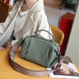 [Leather Handbag] Genuine Leather Women's Handbag | Detachable Shoulder Strap, Spacious Boston Bag for Work & Casual, Zipper Closure, Fade-Resistant, Multi-Color Options - Versatile Travel Purse, Oiledged Finish