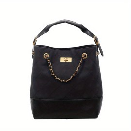 1pc Women's Retro Bucket Bag with Golden-Tone Hardware & Chain Strap - Elegant Golden-Tone Hardware, Buckle Closure, Lining - Coffee Brown/Light Brown/Gray/Black Handbag for Casual & Formal Events - Versatile Everyday & Special Occasion Bag - Korean Fashion Messenger Bag with Detachable Strap, Structured Design & Golden-Tone Hardware - Early Autumn Model, Nylon Handbags For Women, Shoulder Bags For Women Elegant Classy, Designer Bags For Women High Quality, Mini Handbag,