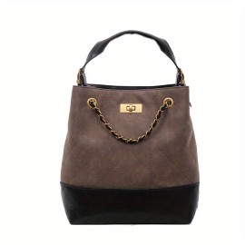 1pc Women's Retro Bucket Bag with Golden-Tone Hardware & Chain Strap - Elegant Golden-Tone Hardware, Buckle Closure, Lining - Coffee Brown/Light Brown/Gray/Black Handbag for Casual & Formal Events - Versatile Everyday & Special Occasion Bag - Korean Fashion Messenger Bag with Detachable Strap, Structured Design & Golden-Tone Hardware - Early Autumn Model, Nylon Handbags For Women, Shoulder Bags For Women Elegant Classy, Designer Bags For Women High Quality, Mini Handbag,