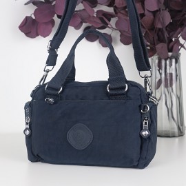 BO Women's Korean- Inspired Multi-Pocket Crossbody Bag - Lightweight Nylon Messenger Purse with Adjustable Wide Strap, Golden-Tone Hardware & Korean Brand Logo-Like Emblem, Mustard Yellow/Dark Blue/ Grey/Navy, School, Travel,