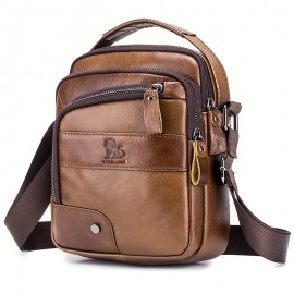 Genuine Leather Crossbody Bag with Adjustable Strap & Multiple Pockets - Deep Brown Vertical Unisex Shoulder Bag for Men & Women, Durable Everyday Commute & Holiday Gifts (Valentine's Day, Father's Day, Christmas), Crossbody Purse, Soft Texture Leather, Casual Outing, Sleek Design, Premium Material, Men's Accessory