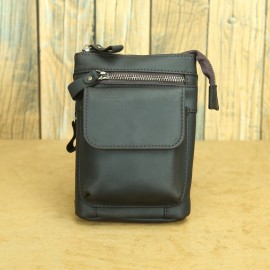 Genuine Leather Men's Waist Bag - Anti-Theft 7-Inch Phone Crossbody Bag with Adjustable Strap, Large Capacity & Hook Closure, Casual Outdoor Sports & Daily Commute Bag for Men, Leather Crossbody Bag, Vintage Leather Look, Secure Zipper Closure