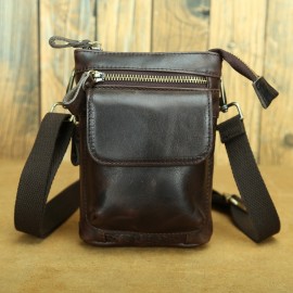 Genuine Leather Men's Waist Bag - Anti-Theft 7-Inch Phone Crossbody Bag with Adjustable Strap, Large Capacity & Hook Closure, Casual Outdoor Sports & Daily Commute Bag for Men, Leather Crossbody Bag, Vintage Leather Look, Secure Zipper Closure