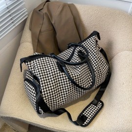 Large Capacity Houndstooth Pattern Sports Bag, Versatile Travel Luggage Handbag, Trendy Overnight Bag