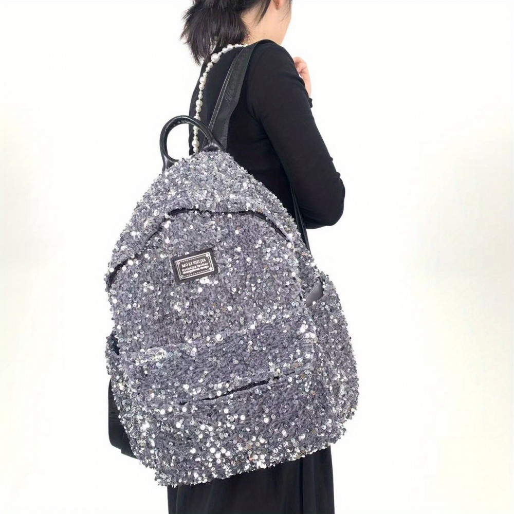 Women's Fashion Retro Sequin Cool Tote Bag, Front Pocket Y2K Hot Backpack, Shiny Street Style Spliced City Pack for Work Commute Dating Parties with Large Capacity Multi-Pockets Shoulder Crossbody, Dating Accessory, Party Backpack, Streetwear Accessory, Retro Fashion, Nylon Tote, Multipocket Bag, Crossbody Bag, Young Professionals