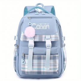Calvin Inspired Backpack - Large Capacity School, Travel, Work Bag with Ergonomic Padded Straps, Multiple Compartments, Zipper Closure - Durable Nylon Backpack for Women & Men, Everyday Commute, College, Business - Available in Pink, Blue, Black - Machine Washable, Backpack for Travel, College Essentials, Geometric Pattern, Sturdy Construction, Versatile Carryall, Daily Commuters, Casual Style, Highquality Fabric, Office Workers, Women'S Backpack, Small Backpack For Volleyball, Jt