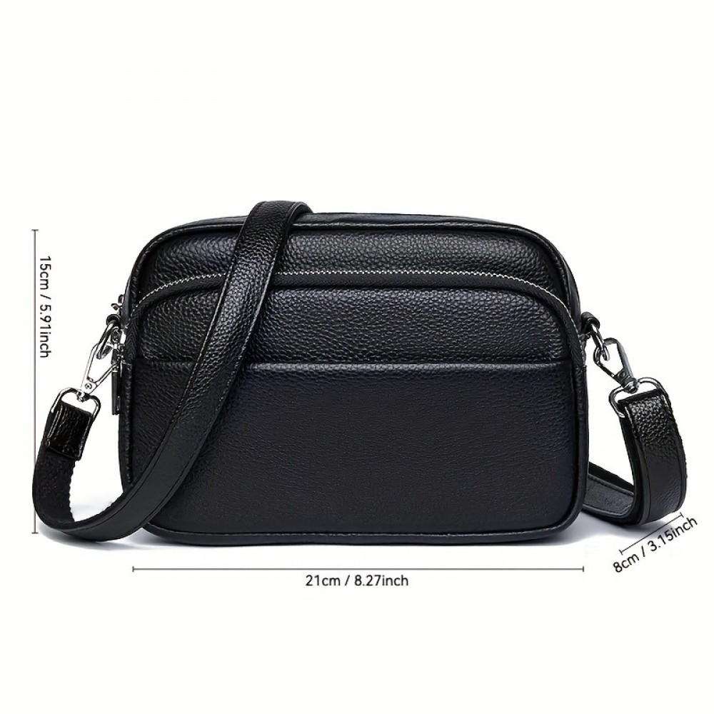 Women'S Genuine Leather Crossbody Bag - Large Capacity Retro Square Handbag with Detachable Strap, Golden-Tone Hardware & Zipper Closure, Elegant White/Black/Coffee/Green/Blue - Versatile Everyday & Special Occasion Purse, Durable Cowhide Leather Sh