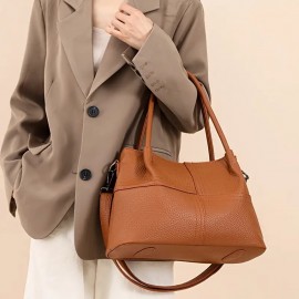 Black Lychee Pattern Women's Handbag, Dual-Use Tote and Crossbody Bag for Mom with Large Capacity & Multiple Compartments - Vintage Textured Shoulder Purse Suitable for Office Workplace Daily Shopping Casually Outing Moms with s Light Business Occasions