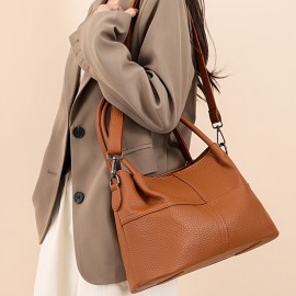 Black Lychee Pattern Women's Handbag, Dual-Use Tote and Crossbody Bag for Mom with Large Capacity & Multiple Compartments - Vintage Textured Shoulder Purse Suitable for Office Workplace Daily Shopping Casually Outing Moms with s Light Business Occasions