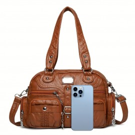 Women'S Vintage Y2K Punk Handbag with Multiple Pockets - Gothic Punk Style Tote Bag, Golden-Tone Hardware & Chain Strap, Zipper Closure, Polyester, For Everyday & Special Events - Retro Women'S Purse, Party Accessory, Edgy Fashion