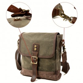 Men's Vintage Olive Green Canvas Crossbody Bag - Large Capacity Adjustable Shoulder Strap, Golden-Tone Hardware & Snap Closure, Casual Outdoor Travel Backpack Purse for,, Everyday Use (Army Green, Durable Canvas)