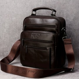 Men'S Genuine Leather Crossbody Bag - Casual Business Style, High-End Texture, Multi-Functional Large Capacity Shoulder Bag with Adjustable Strap, Black, Daily Commute Essentials | Sleek Black Bag | Secure Zipper Closure