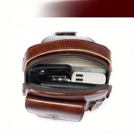Men'S Genuine Leather Chest Bag - Adjustable Strap, Multiple Compartments for iPad & Tablets, Casual Crossbody Design for Daily Commute & Work, Leather Purse
