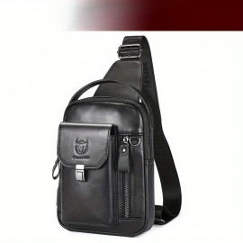 Men'S Genuine Leather Chest Bag - Adjustable Strap, Multiple Compartments for iPad & Tablets, Casual Crossbody Design for Daily Commute & Work, Leather Purse