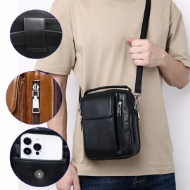 Men'S Genuine Leather Crossbody Bag - Adjustable Strap, Multiple Compartments, Zipper Closure, Black & Brown Options, Perfect for Everyday Use, Secure Travel Bag | Sleek Shoulder Bag | Durable Zipper Closure, Busy Professionals, Small Crossbody Bag, Mini Shoulder Bag for Men, Chains for Cross Bag, Wallet Crossbody Bag for Men, Business Travelers