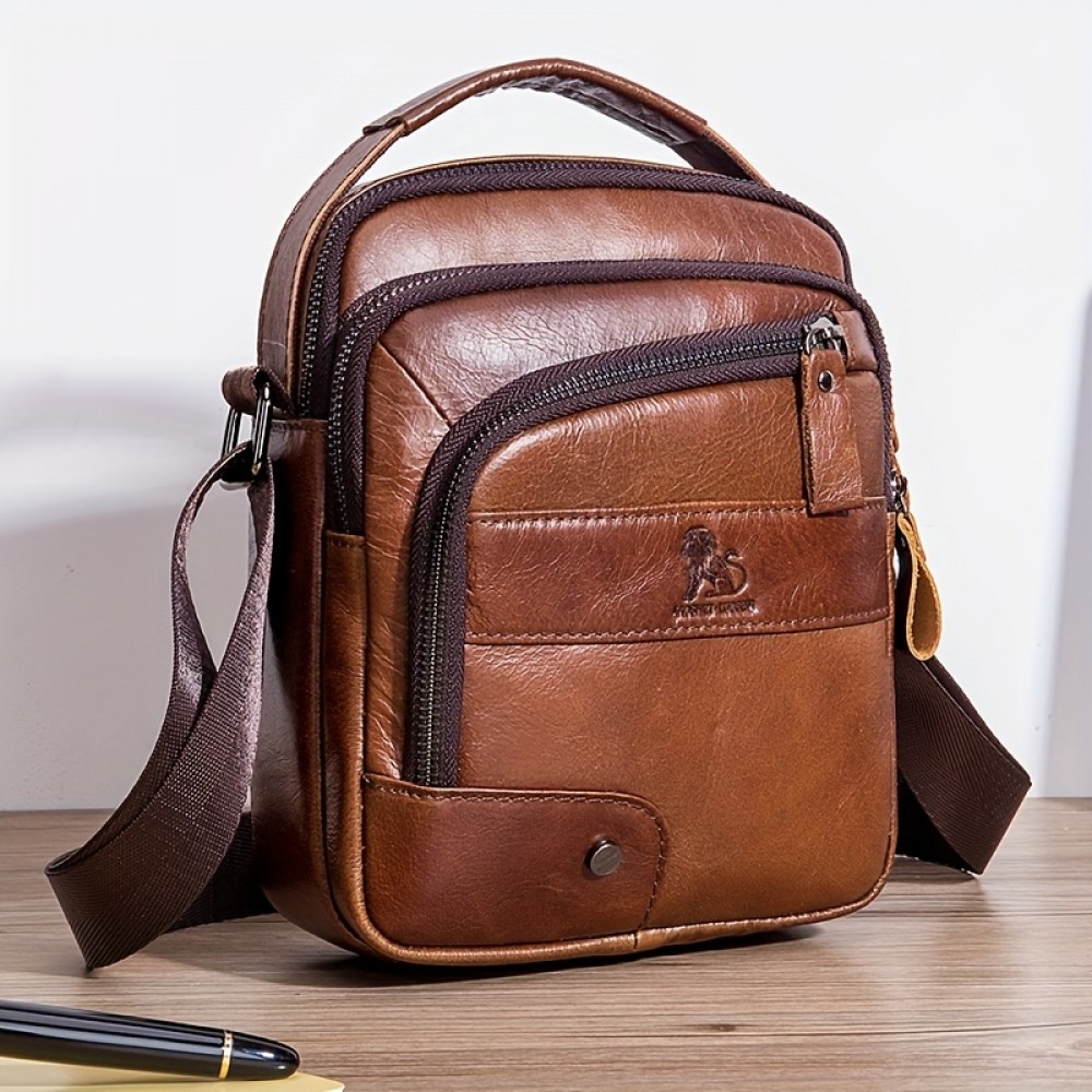 [Genuine Leather Crossbody Bag] Niu Genuine Leather Crossbody Bag with Adjustable Shoulder Strap, Double Compartment Design - Premium Top-Grain Leather, Multiple Zipper Pockets & Ergonomic Padded Back - Stylish Unisex Bag for Daily Commute, Valentine's Day, Father's Day Gifts (Deep Brown), Best for Christmas