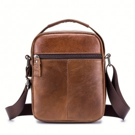 [Genuine Leather Crossbody Bag] Niu Genuine Leather Crossbody Bag with Adjustable Shoulder Strap, Double Compartment Design - Premium Top-Grain Leather, Multiple Zipper Pockets & Ergonomic Padded Back - Stylish Unisex Bag for Daily Commute, Valentine's Day, Father's Day Gifts (Deep Brown), Best for Christmas