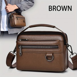 Men'S Minimalist Shoulder Bag, Black Crossbody Messenger Handbag with Adjustable Strap for Daily Commute, No Wash, No Print Design