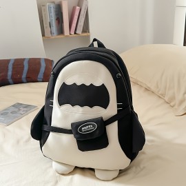 Stylish Black Nylon Backpack with Adjustable Straps - Cartoon Shark Design, Lightweight & Durable, Perfect for Students or Casual Use, Casual Daypack | Playful Design | Secure Zipper Closure