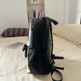 Stylish Black Nylon Backpack with Adjustable Straps - Cartoon Shark Design, Lightweight & Durable, Perfect for Students or Casual Use, Casual Daypack | Playful Design | Secure Zipper Closure