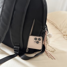 Stylish Black Nylon Backpack with Adjustable Straps - Cartoon Shark Design, Lightweight & Durable, Perfect for Students or Casual Use, Casual Daypack | Playful Design | Secure Zipper Closure