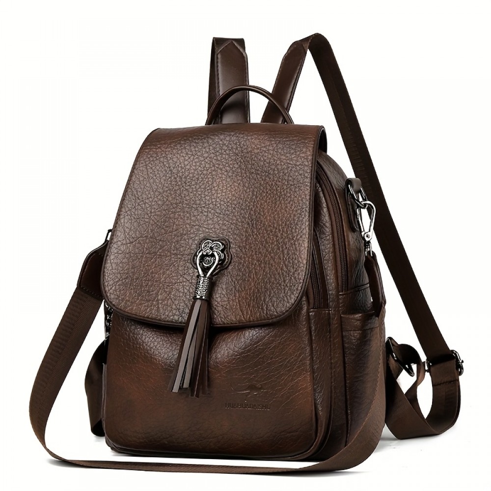 Women's Large Capacity Backpack - Backpack with Adjustable Shoulder Straps & flap closure, Elegant Brown-like, for Travel, Work, School - Everyday Carryall Bag, Versatile Carryall, Sophisticated Look, Highquality Finish, Functional Tassel, Professional Women