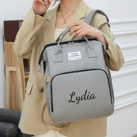 Personalized Embroidery Diaper Bag for Women, Large Capacity Mommy Backpack with Portable Foldable Design, Lightweight Travel Bag with Stroller Straps, Custom Name for Maternity, Hospital, Vacation, Outing