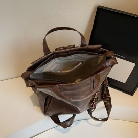 Vintage-Inspired Large Capacity Women'S Backpack - Adjustable Straps, Zipper Closure, Synthetic, Polyester Lining, Solid Color, Travel & Commute Bag, Commute Bag | Vintageinspired Bag | Synthetic Bag, Backpack for Travel