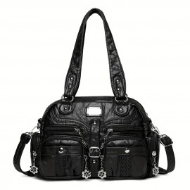 Women'S Vintage Y2K Punk Handbag with Multiple Pockets - Gothic Punk Style Tote Bag, Golden-Tone Hardware & Chain Strap, Zipper Closure, Polyester, For Everyday & Special Events - Retro Women'S Purse, Party Accessory, Edgy Fashion