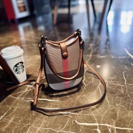 New Genuine Leather Crossbody Bag - Plaid Checkered Design, Detachable Strap & Snap Closure, Large Phone Compartment, Casual Chic Style in Caramel & Black for Everyday Use